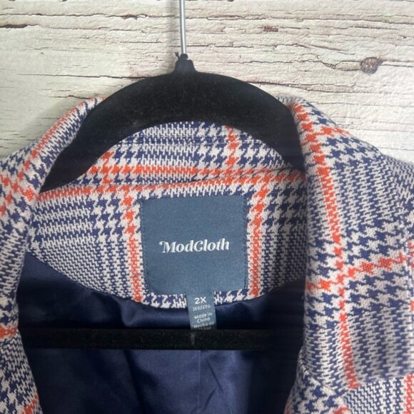 Modcloth Timeless Tailoring Plaid Ponte Blazer Jacket red blue Womens Sz 2X - Picture 5 of 7